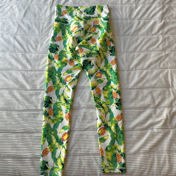 Wildfox Sport Green & Yellow “Palms & Pinas” Pineapple Print Leggings Small - Picture 3 of 8